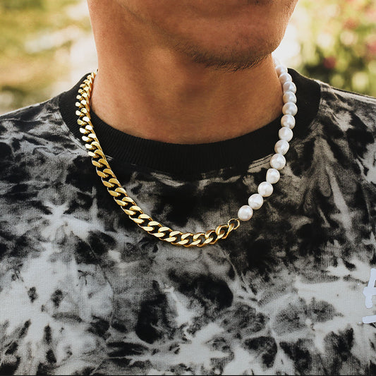 Cuban Link Pear Necklace - Gold 10mm