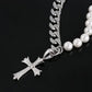 Cuban Link Pear Necklace - Silver 10mm - Diamond Cross Pendant