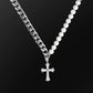 Cuban Link Pear Necklace - Silver 10mm - Diamond Cross Pendant