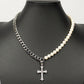Cuban Link Pear Necklace - Silver 10mm - Diamond Cross Pendant