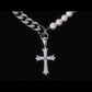 Cuban Link Pear Necklace - Silver 10mm - Diamond Cross Pendant